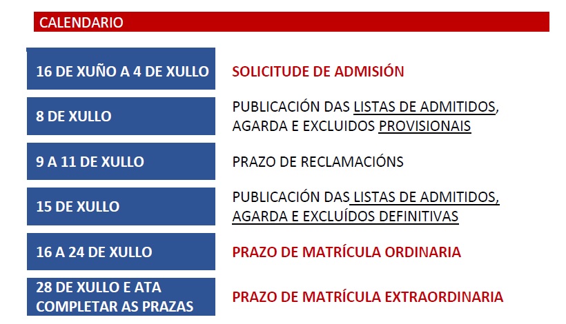 Calendario Admisión Curso 2025-2026